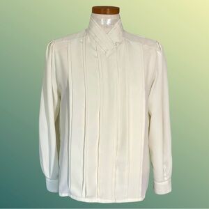 80’s Yves St. Clair Cream Color Long Sleeve Pleated Front Blouse Sz 8P